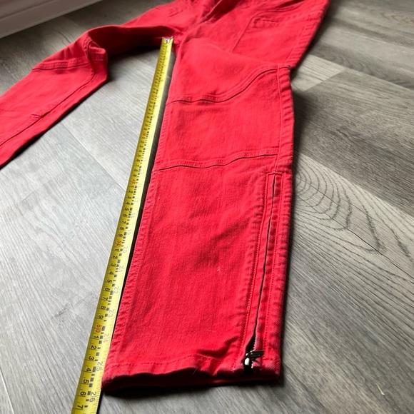 Marissa Webb Red Moto Skinny Jeans Zip Ankle Crop Fitted Denim Biker Pants 27 - Picture 6 of 12